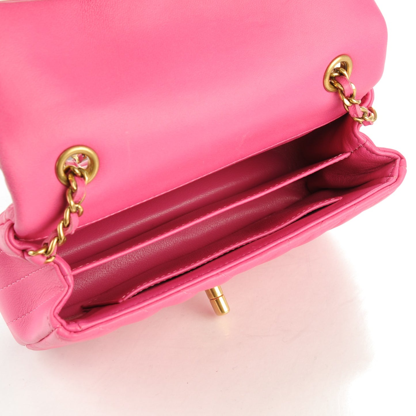 Lambskin Chevron Quilted Extra Mini Rectangular Flap Dark Pink