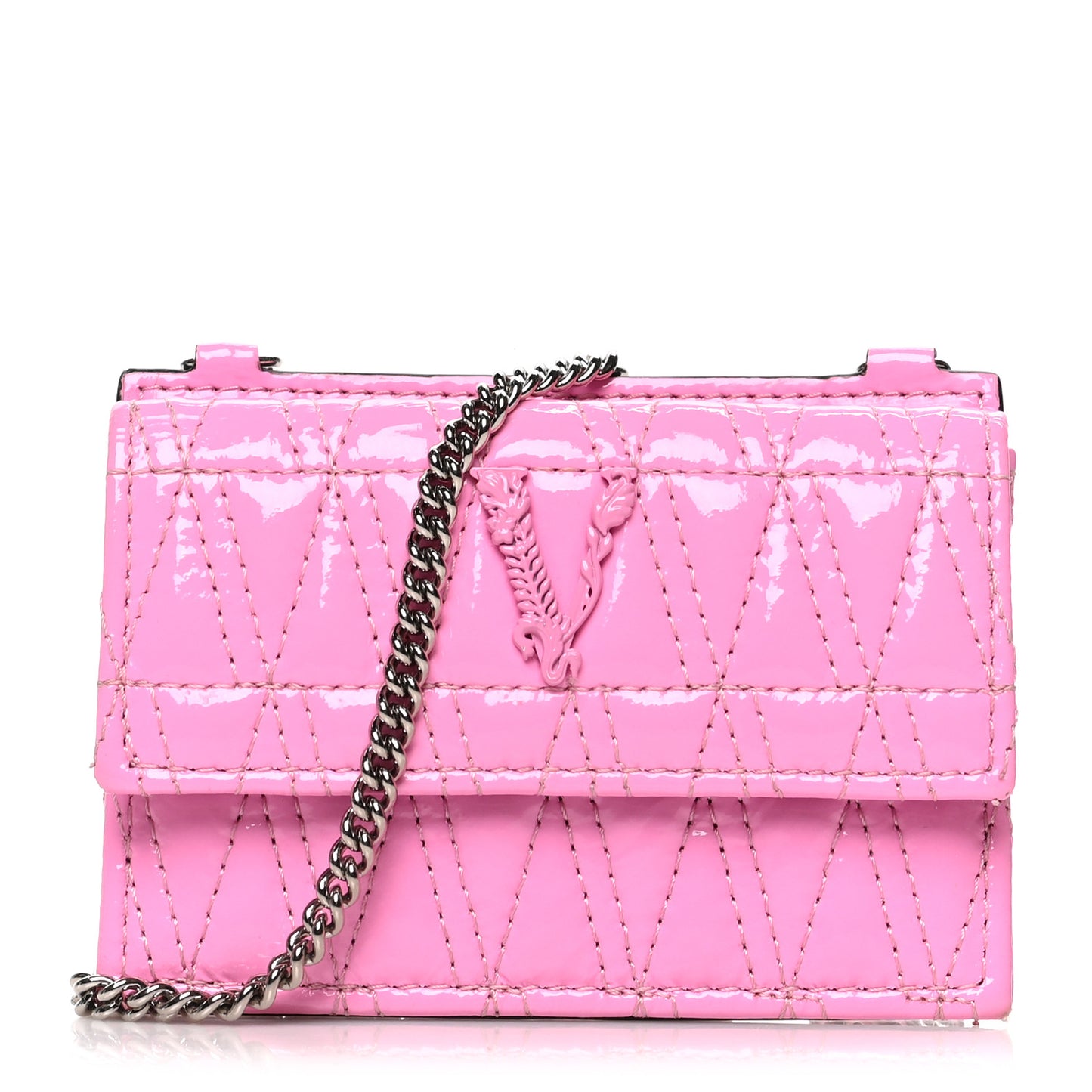 Lambskin Quilted Virtus Chain Card Holder Light Pink