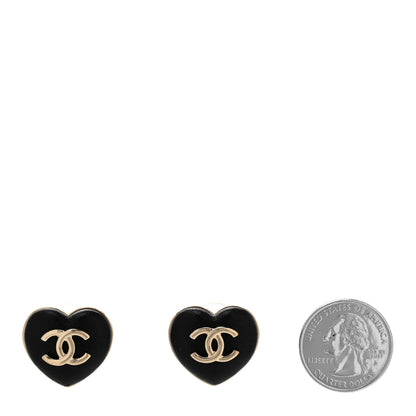 Chanel Lambskin CC Heart Earrings Black Gold 2 of 4