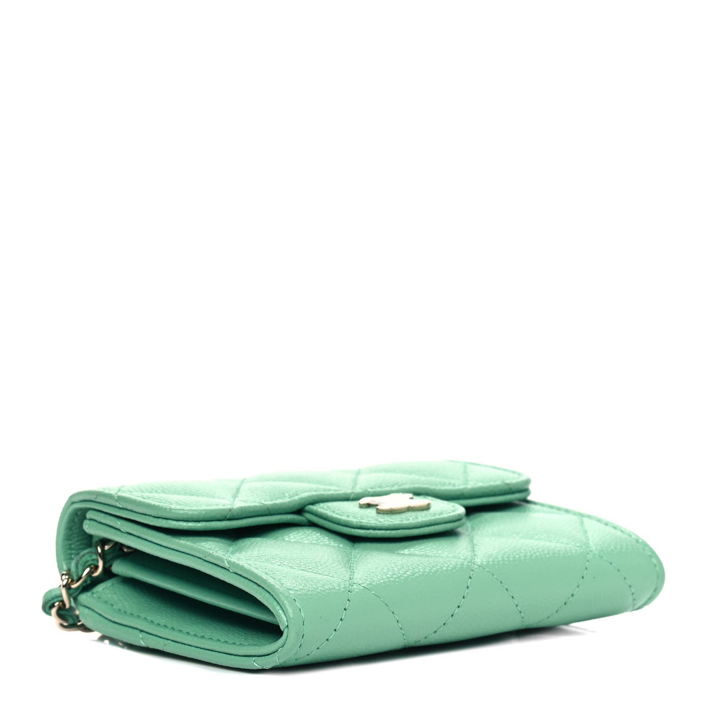 Caviar Quilted Flap Card Holder On Chain Light Green