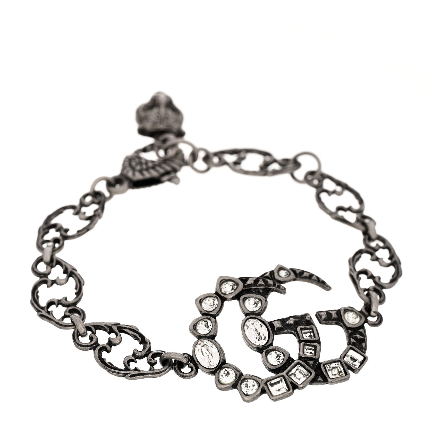 Oxidized Metal Crystal Double G Bracelet Silver