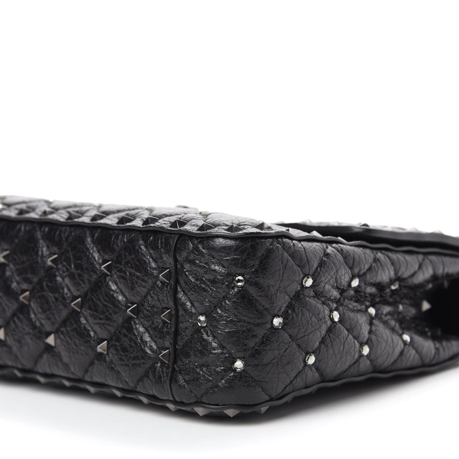 Valentino Garavani Craquele Nappa Medium Rockstud Spike Shoulder Bag Black 7 of 9