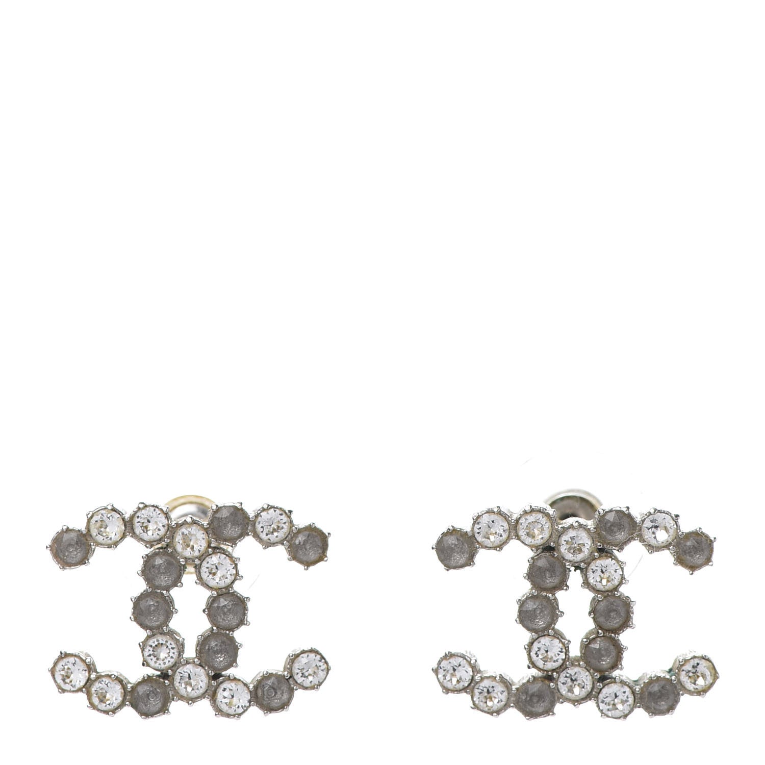 Chanel Crystal CC Earrings Grey Silver 1 of 6