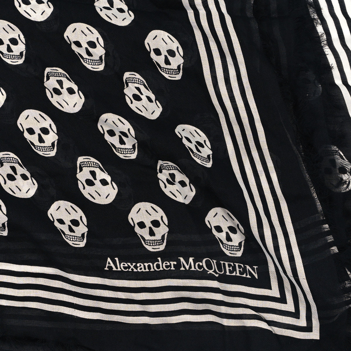 Alexander McQueen Silk Chiffon Skull Scarf Black White 2 of 3