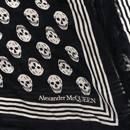 Alexander McQueen Silk Chiffon Skull Scarf Black White 2 of 3