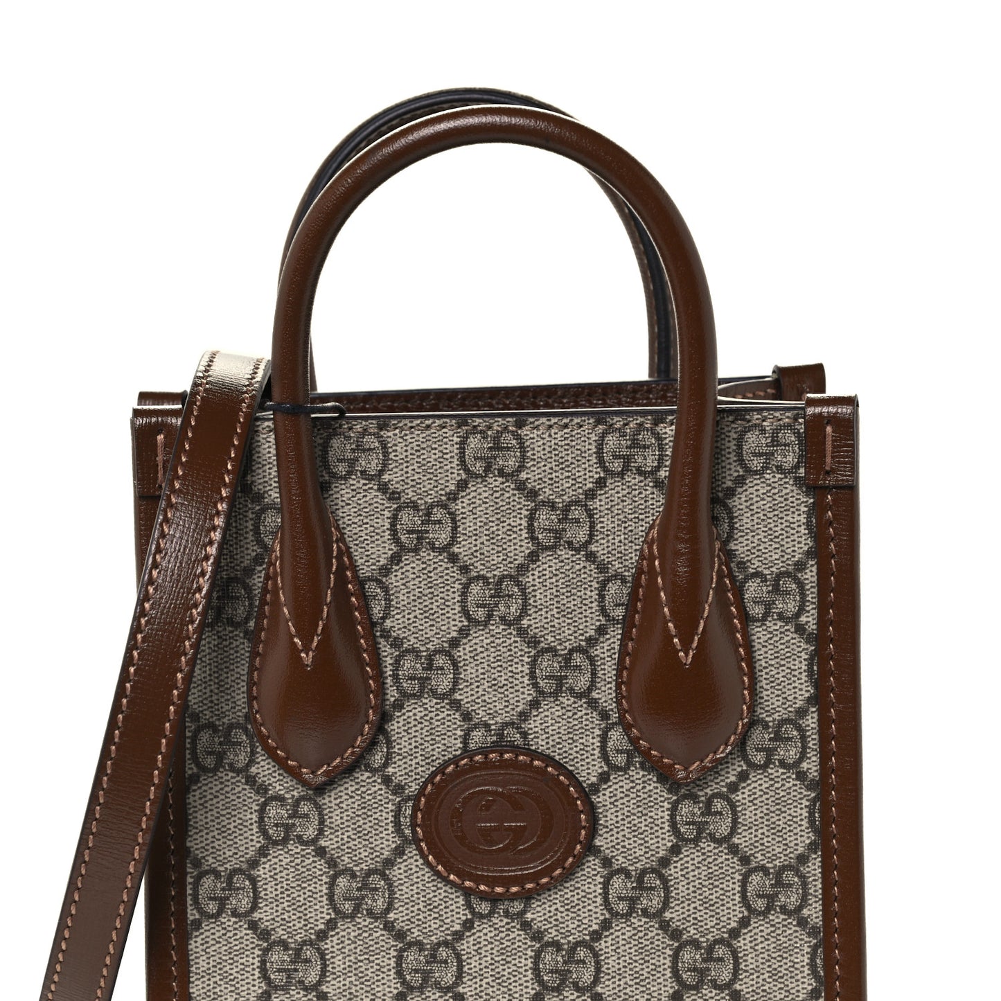 GG Supreme Monogram Azalea Calfskin Mini Retro Interlocking G Tote Bag Beige Ebony Brown Sugar