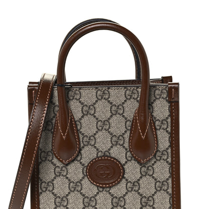 Gucci GG Supreme Monogram Azalea Calfskin Mini Retro Interlocking G Tote Bag Beige Ebony Brown Sugar 8 of 10