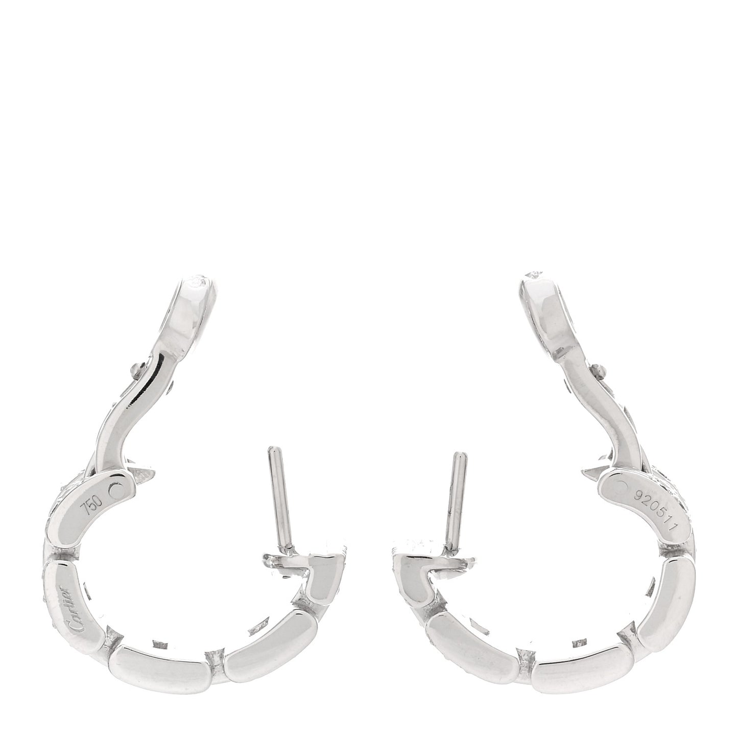 18K White Gold Diamond Panthere Maillon 3 Row Paved Earrings