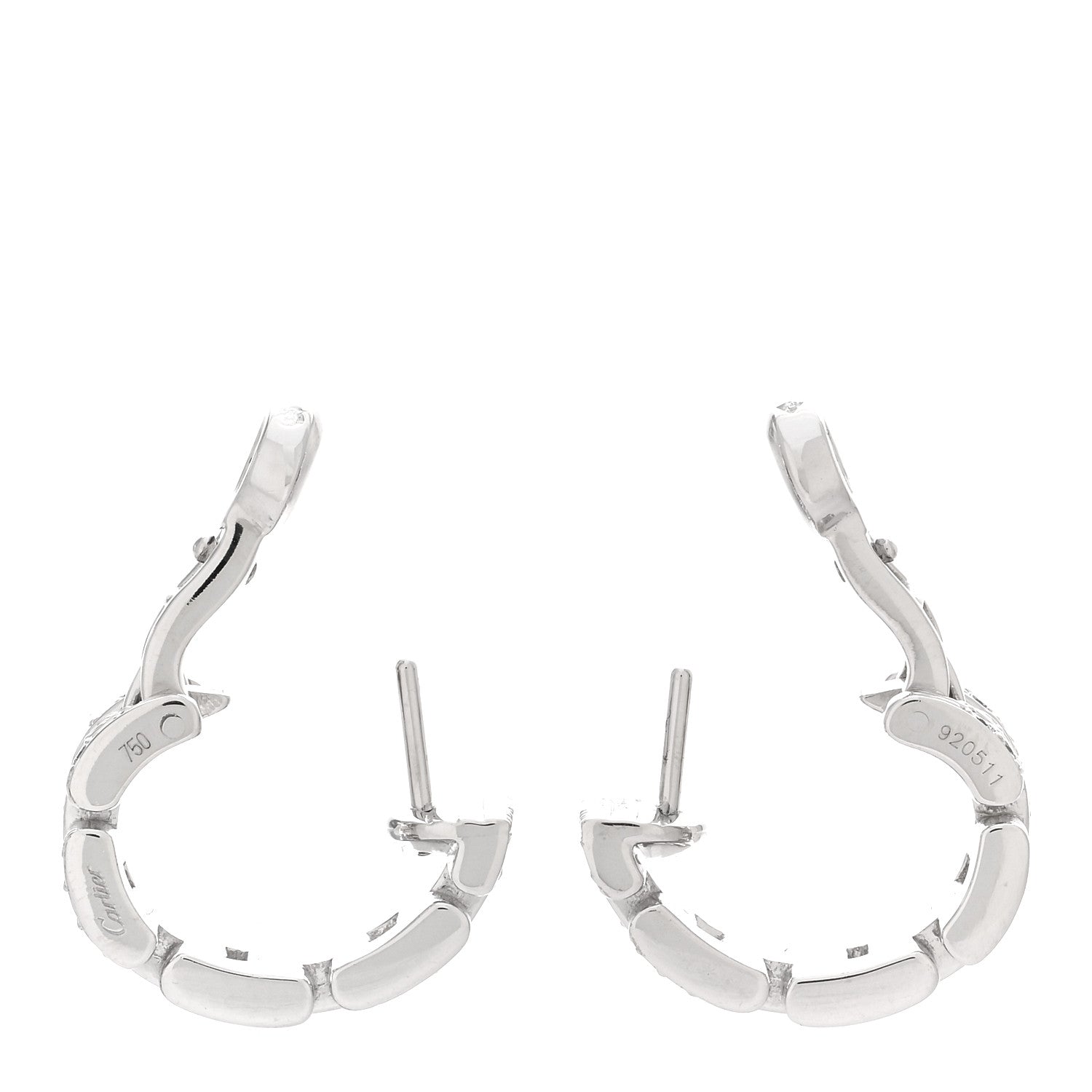 Cartier 18K White Gold Diamond Panthere Maillon 3 Row Paved Earrings 3 of 5