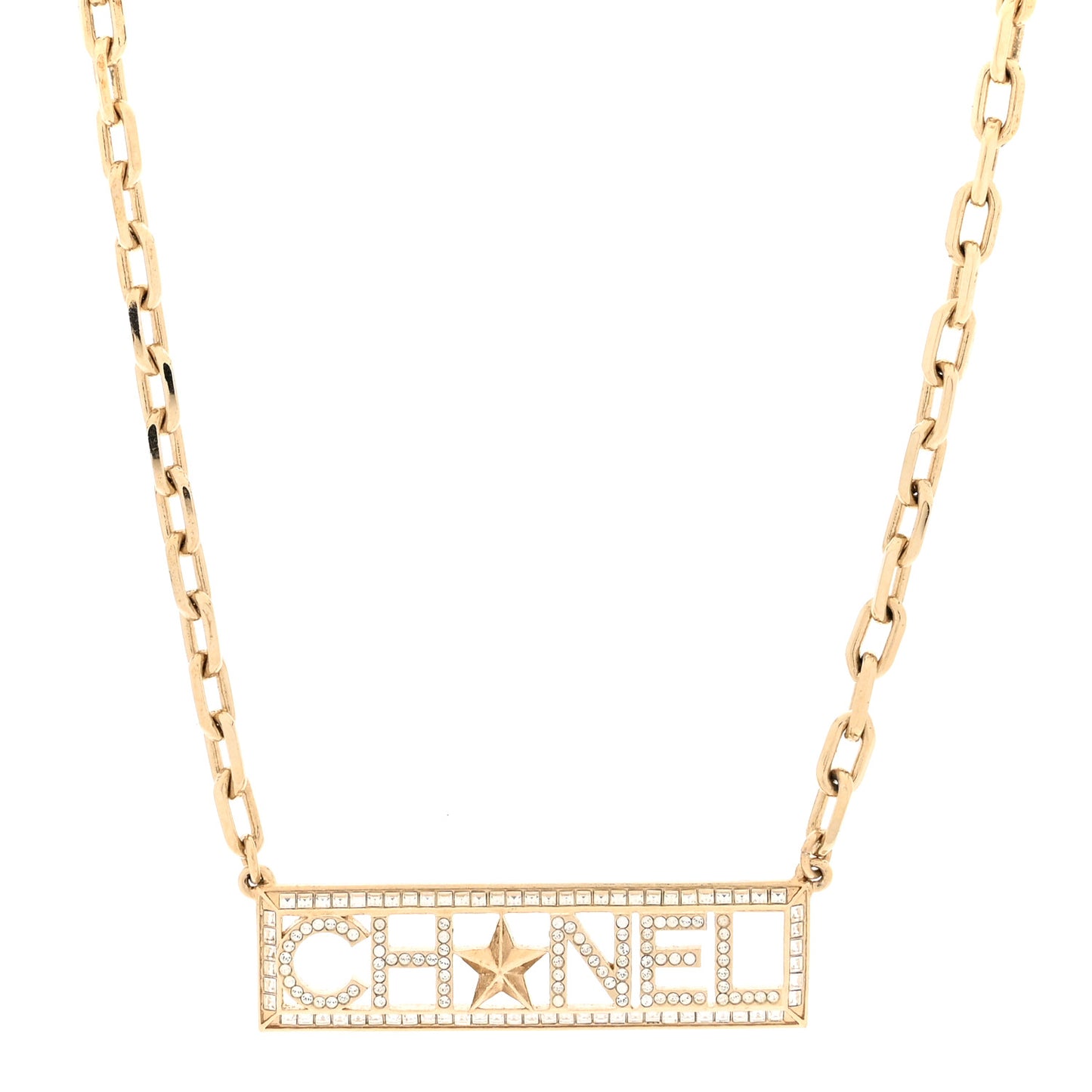 Metal Crystal Logo Choker Necklace Gold