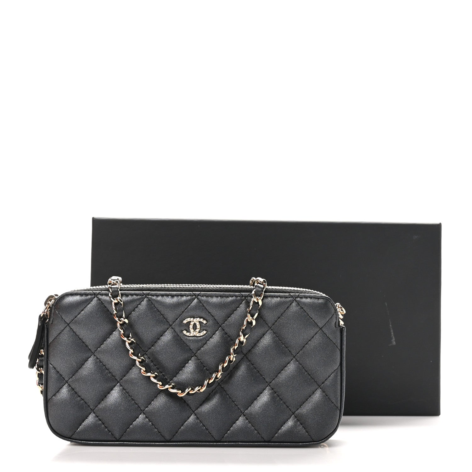 Chanel Iridescent Lambskin Quilted Pearl Clutch With Chain Black 12 of 12