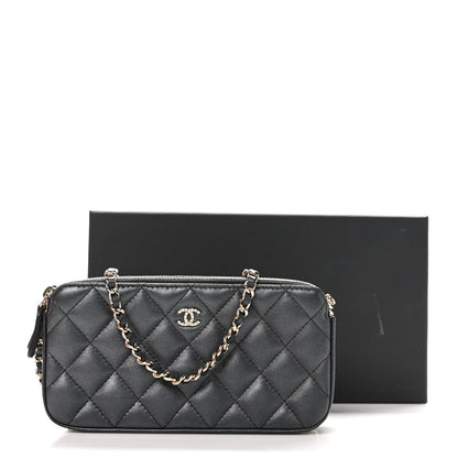 Chanel Iridescent Lambskin Quilted Pearl Clutch With Chain Black 12 of 12
