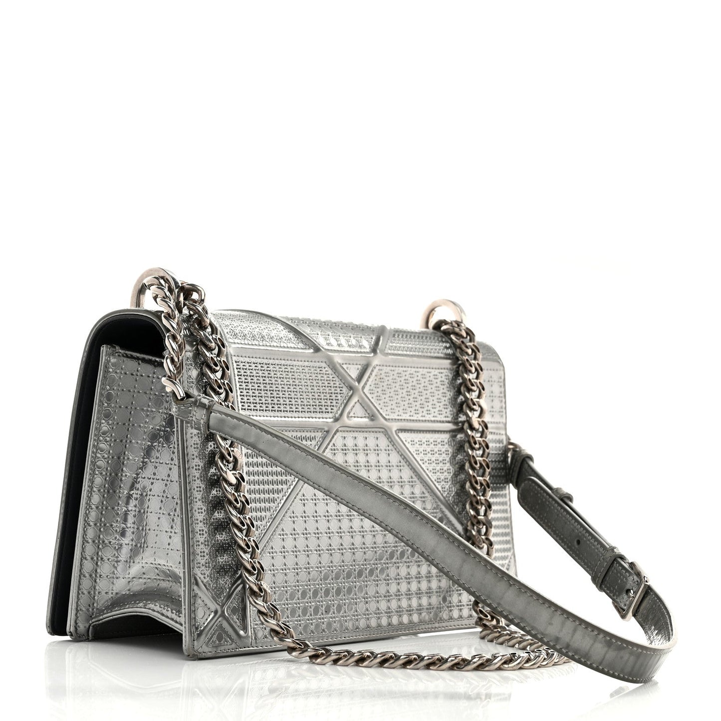 Metallic Patent Micro-Cannage Medium Diorama Flap Bag Silver