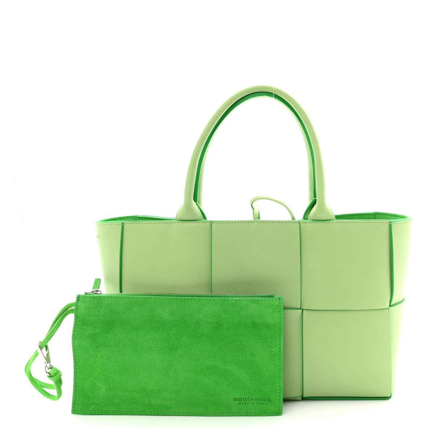 Grained Calfskin Intrecciato Small Arco Tote Pistachio Parakeet