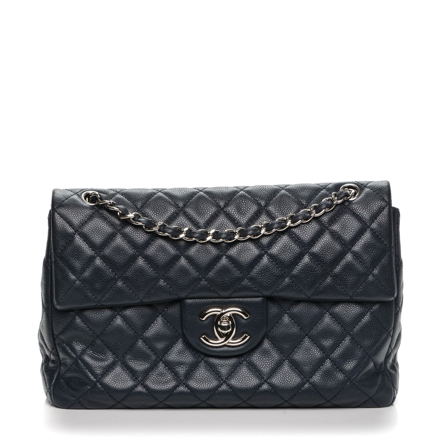 Washed Caviar Maxi Single Flap Navy