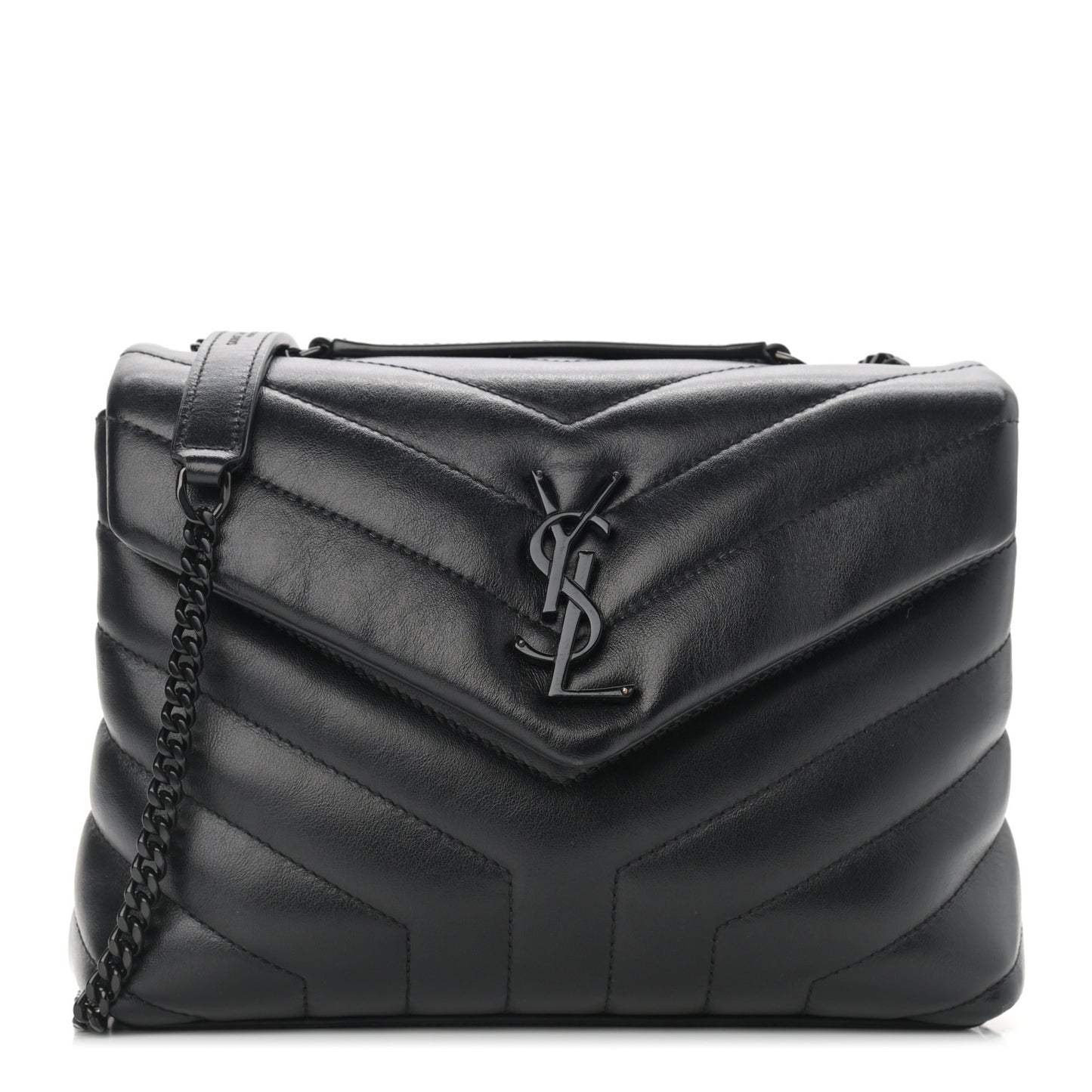 Calfskin Y Quilted Monogram Small Loulou Chain Satchel Black