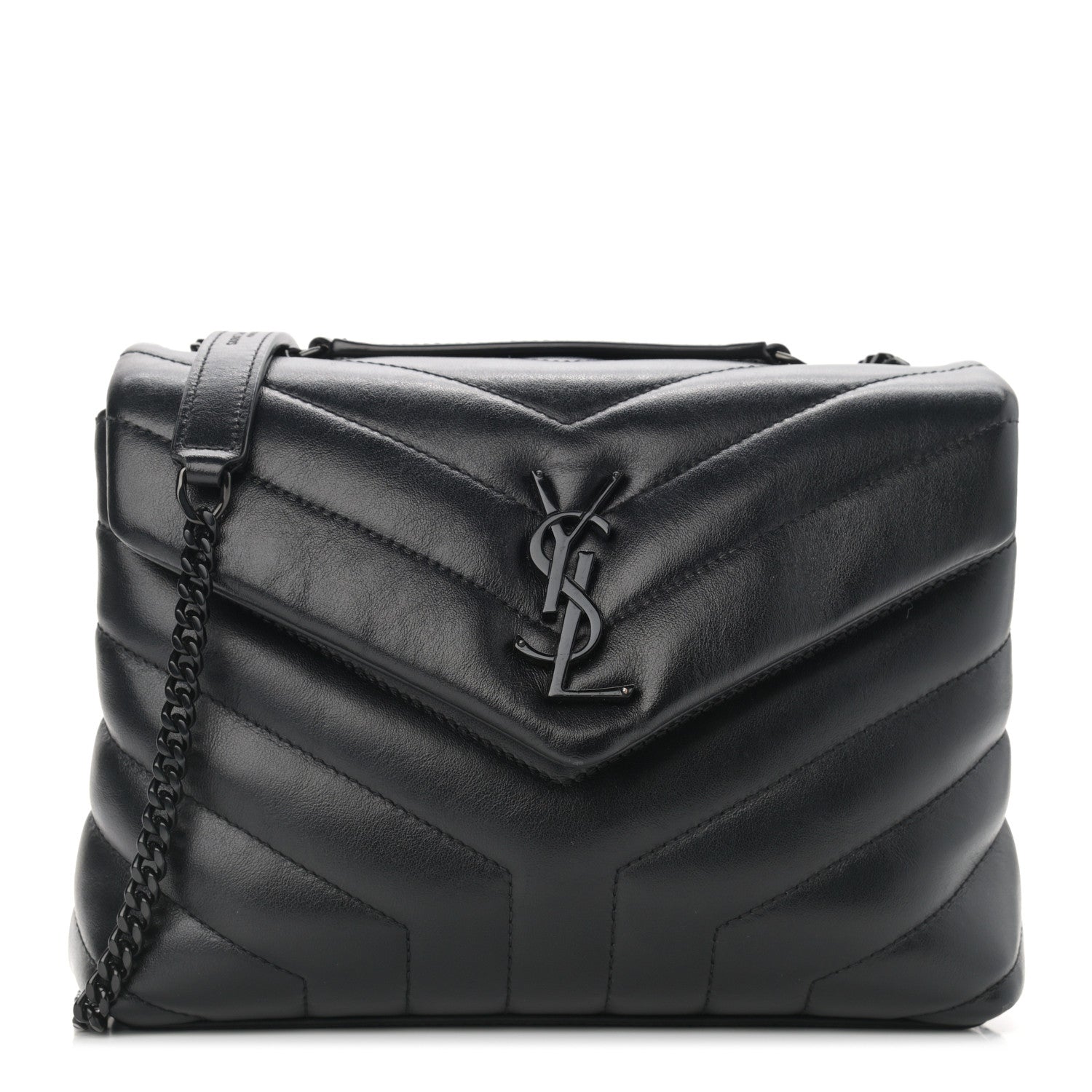 Saint Laurent Calfskin Y Quilted Monogram Small Loulou Chain Satchel Black 1 of 12