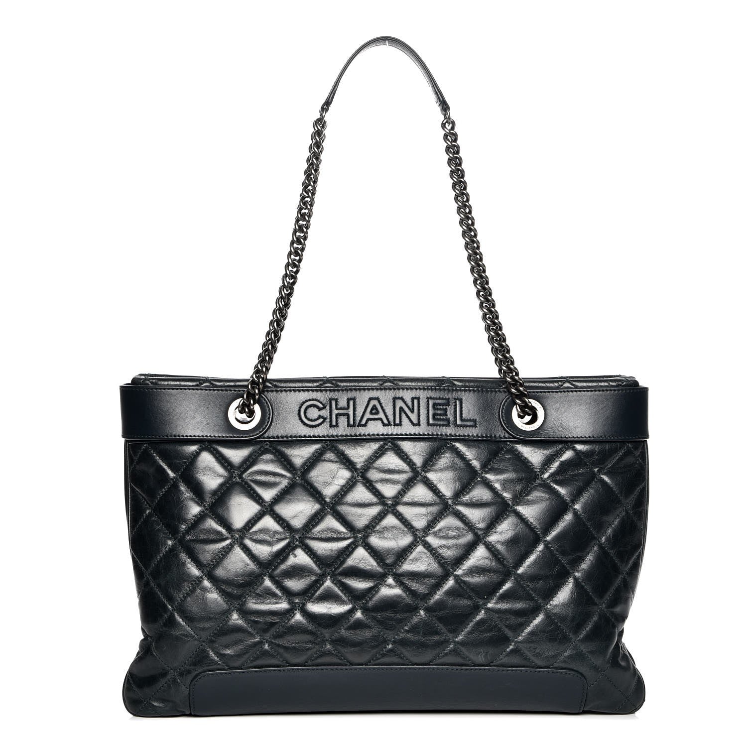 Chanel Glazed Calfskin Quilted Shopping Tote Dark Green 1 of 8