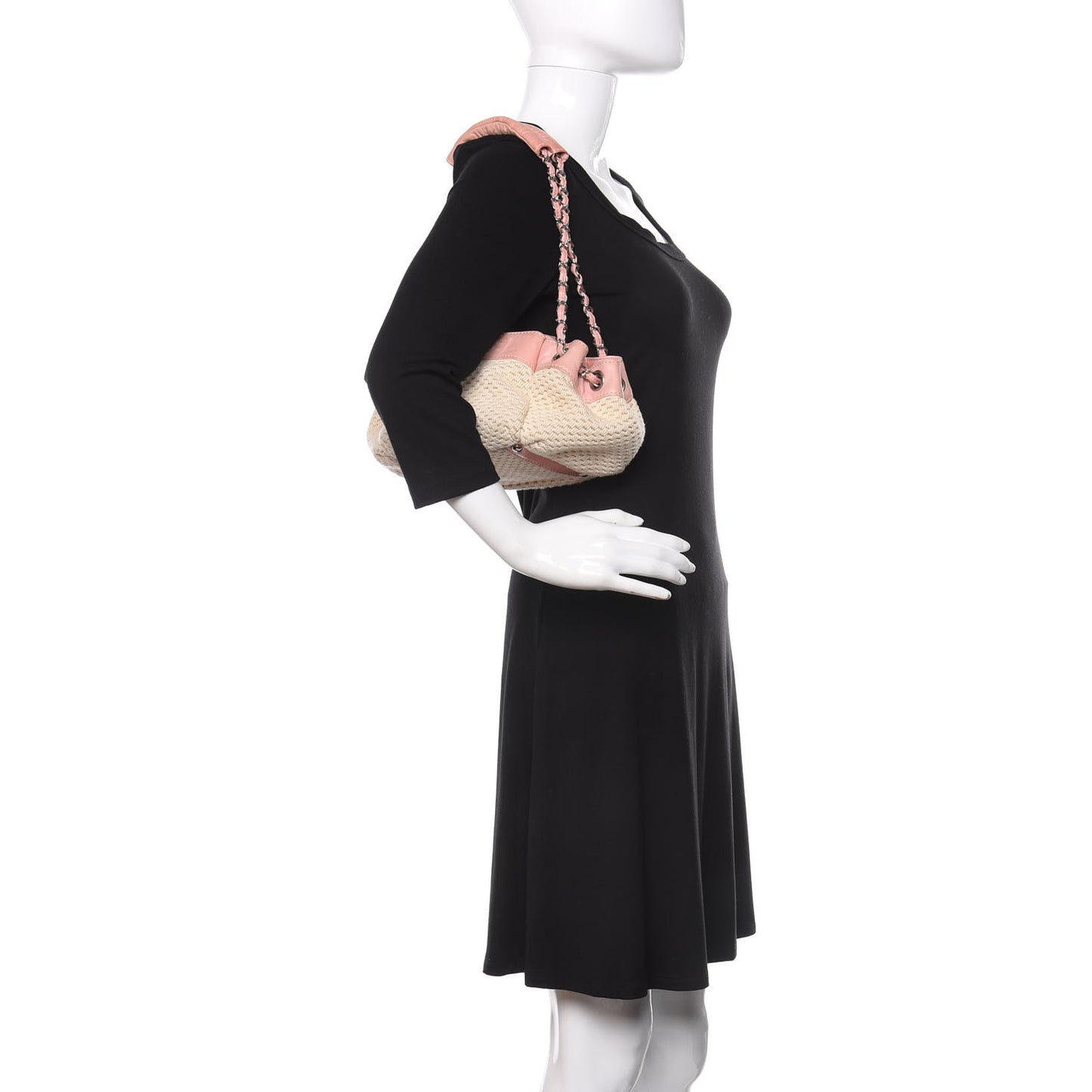 Canvas Woven Lambskin Lax Accordion Hobo Pink