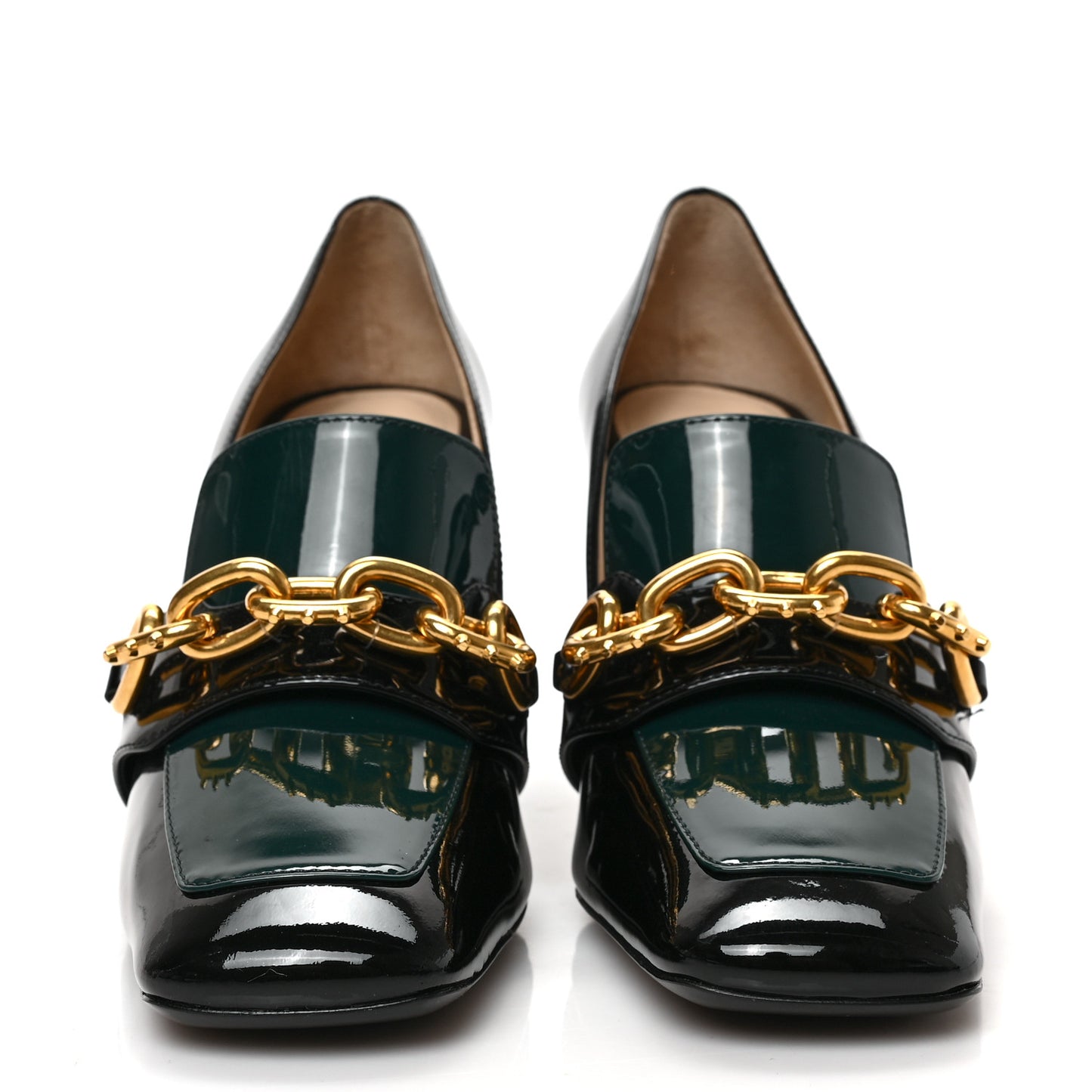 Vernice Bi-Color Chain Mary Jane 85mm Pumps 38 Black Bottiglia