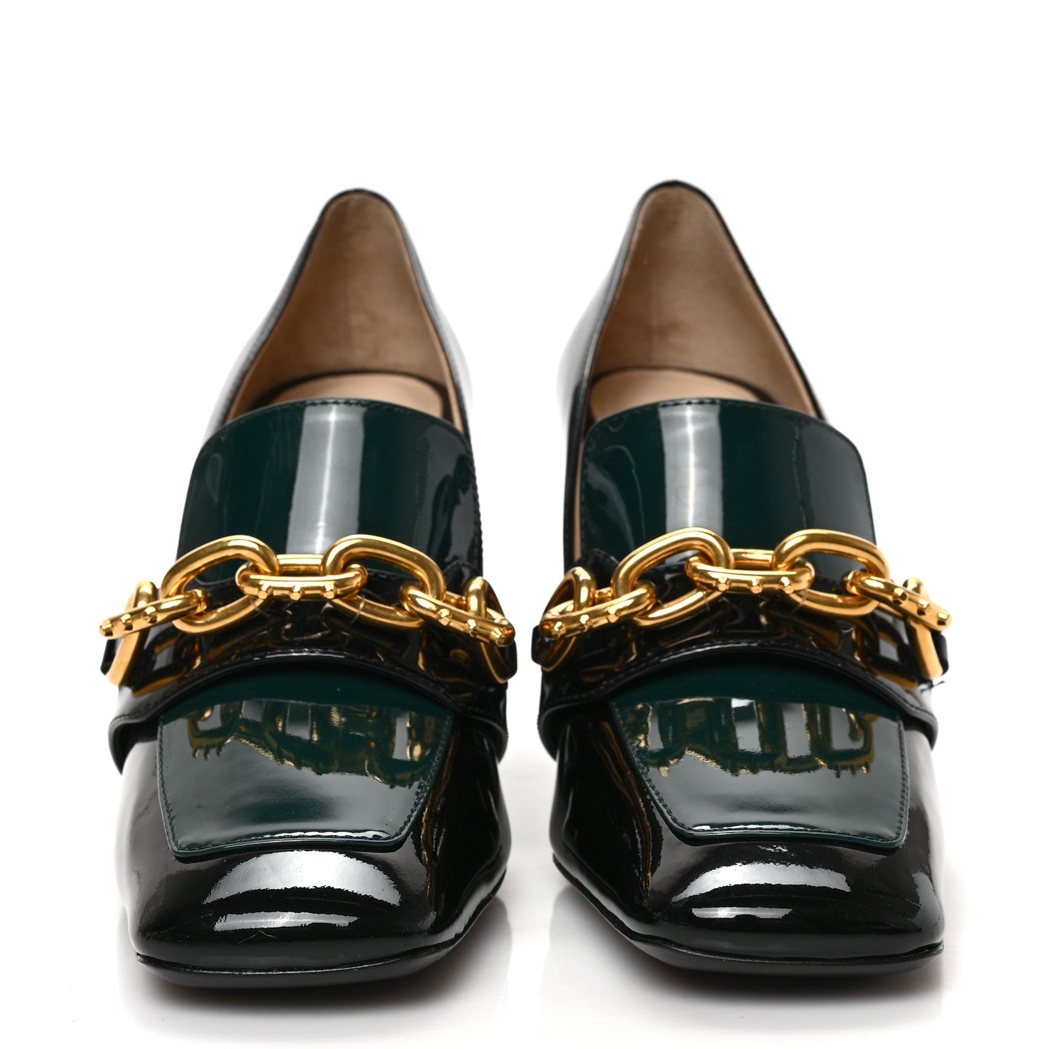 Prada Vernice Bi-Color Chain Mary Jane 85mm Pumps 38 Black Bottiglia 2 of 8