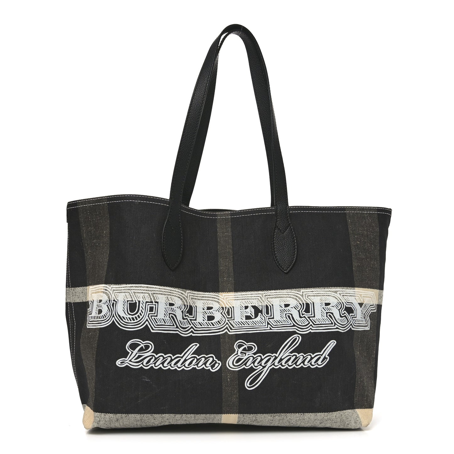 Coated Canvas Mega Check Medium Doodle Tote Black White
