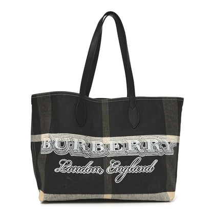 Burberry Coated Canvas Mega Check Medium Doodle Tote Black White 1 of 9