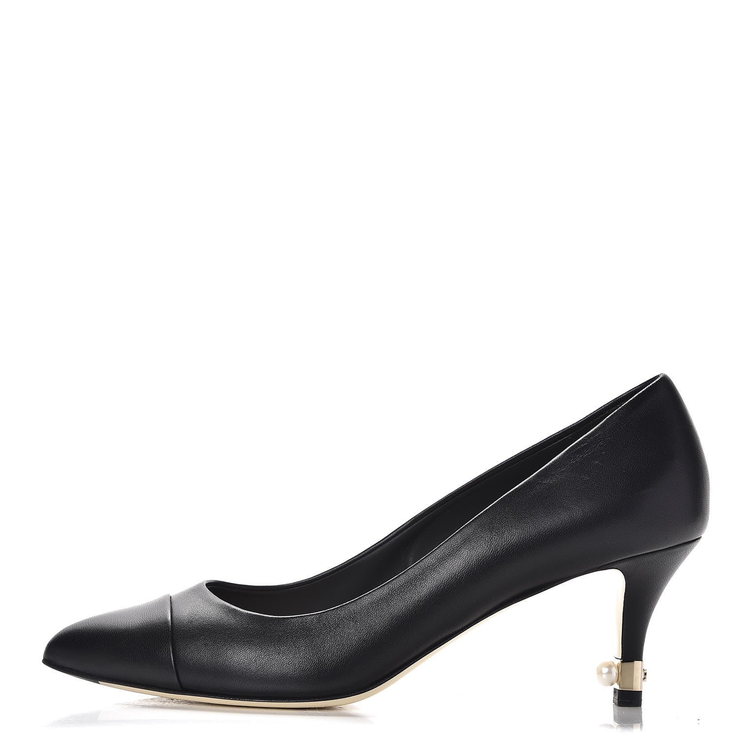 Chanel Lambskin Cap Toe Pearl Pumps 38.5 Black 1 of 11