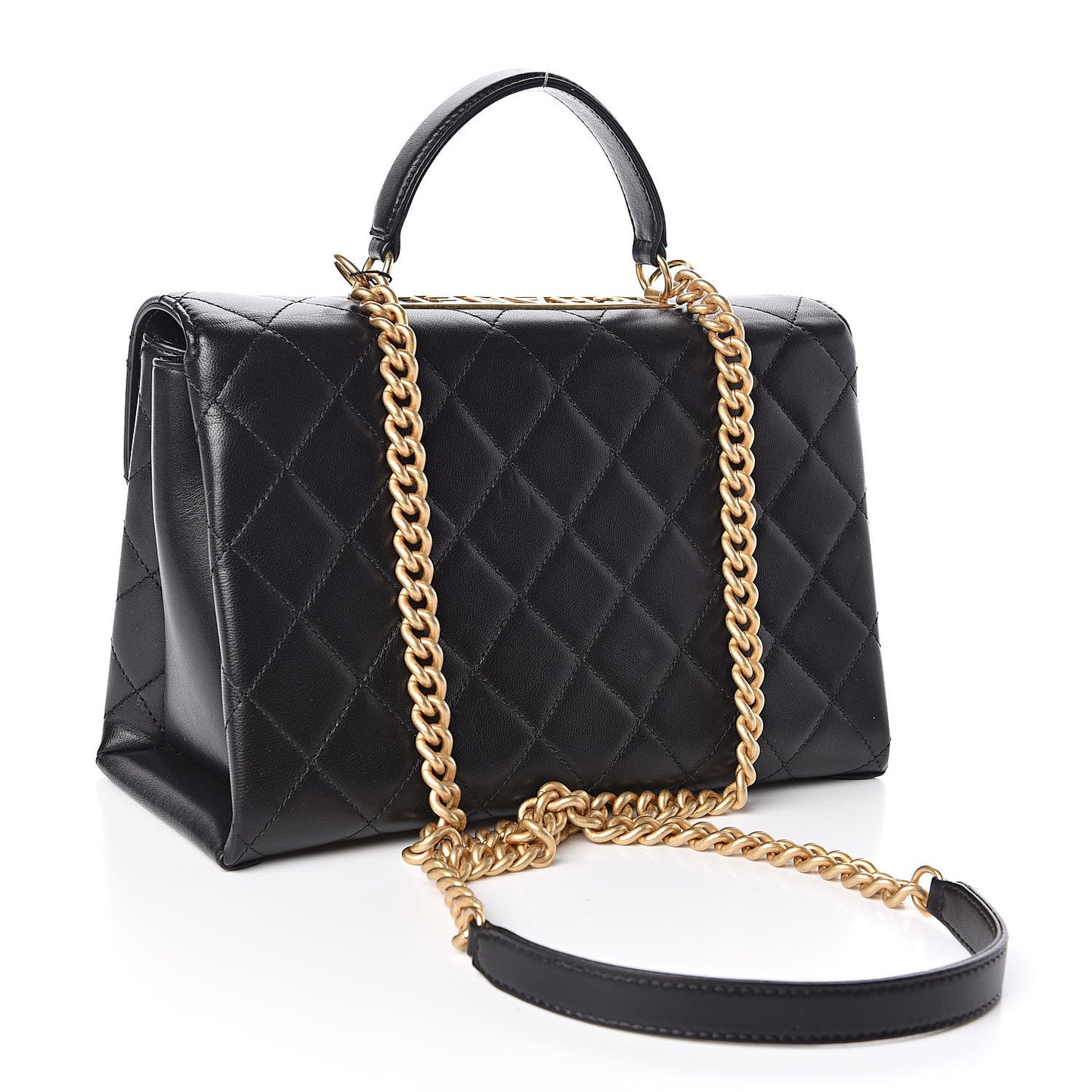 Lambskin Quilted Large Trendy Spirit Top Handle Bag Black