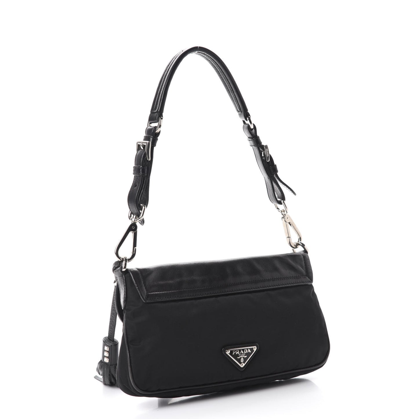 Tessuto Nylon Calfskin Crocodile Embossed Shoulder Bag Black