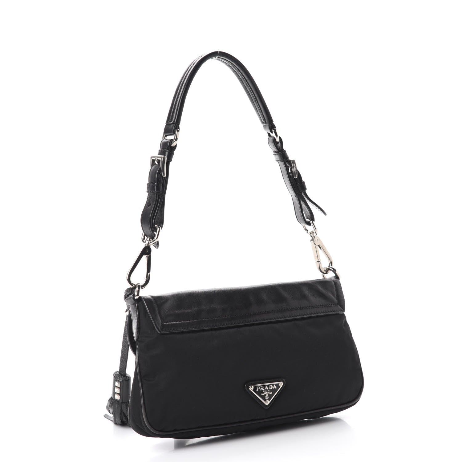 Prada Tessuto Nylon Calfskin Crocodile Embossed Shoulder Bag Black 3 of 12