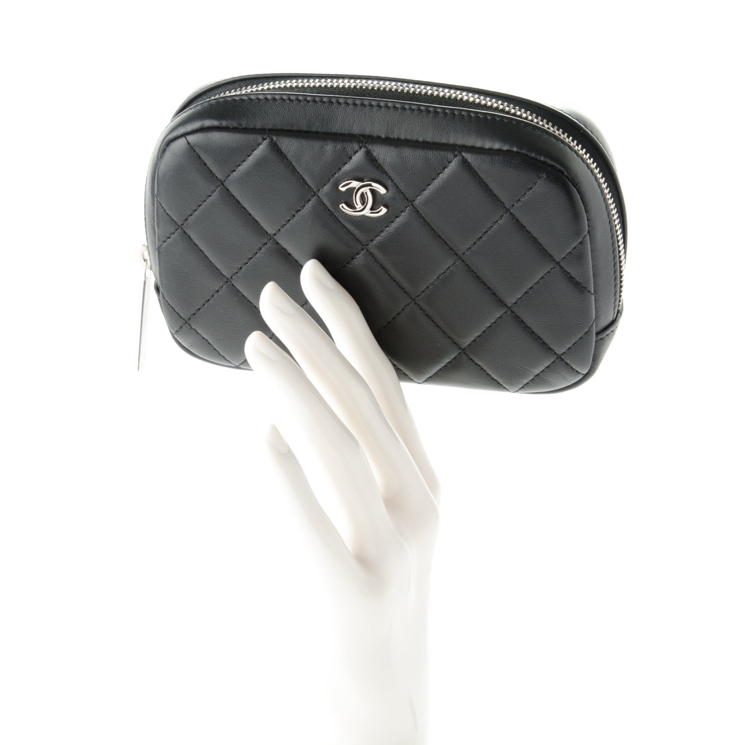 Chanel Lambskin Quilted Small Curvy Pouch Cosmetic Case Black 2 of 7
