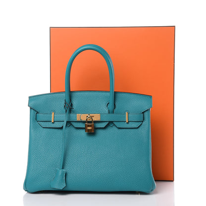 Hermes Taurillon Clemence Birkin 30 Bleu Paon 28 of 31