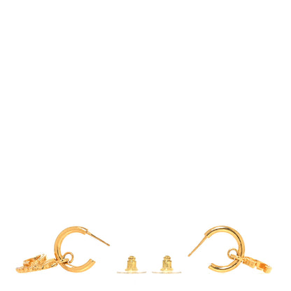 Chanel Crystal CC Shell Hoop Earrings Gold Pink 3 of 4