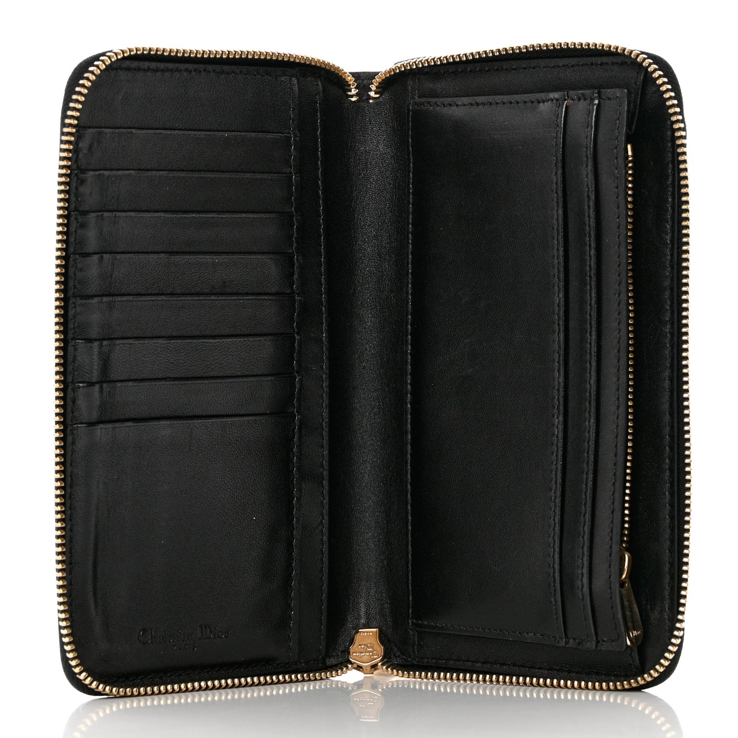 Grained Calfskin Cannage Lady Dior Zip Wallet Black