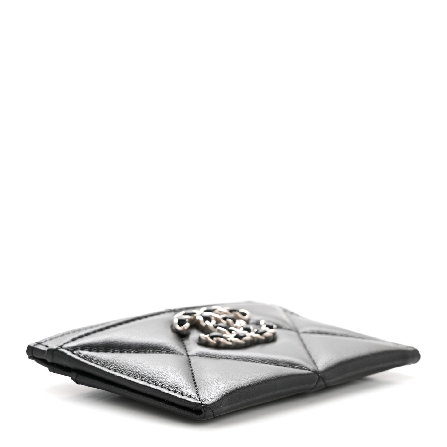 Lambskin Quilted Chanel 19 Card Holder Black