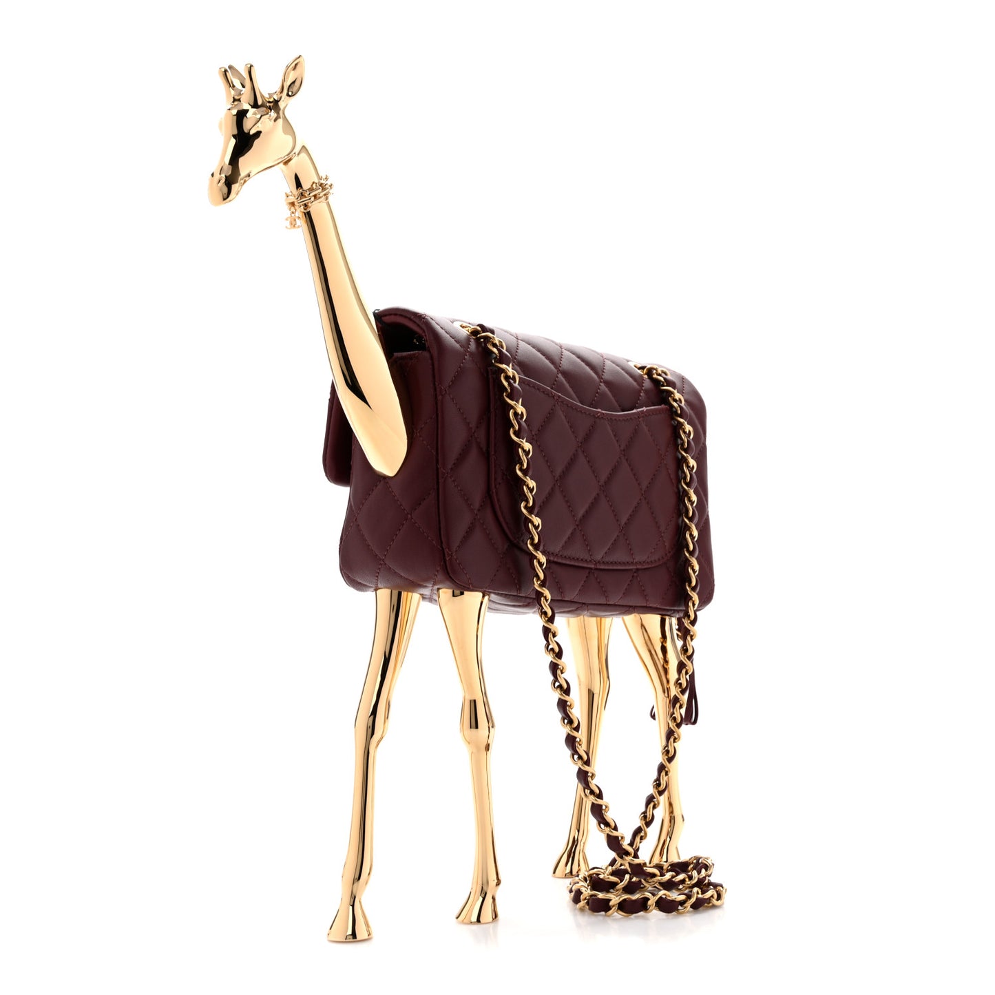 Lambskin Quilted Mini Giraffe Flap Dark Burgundy