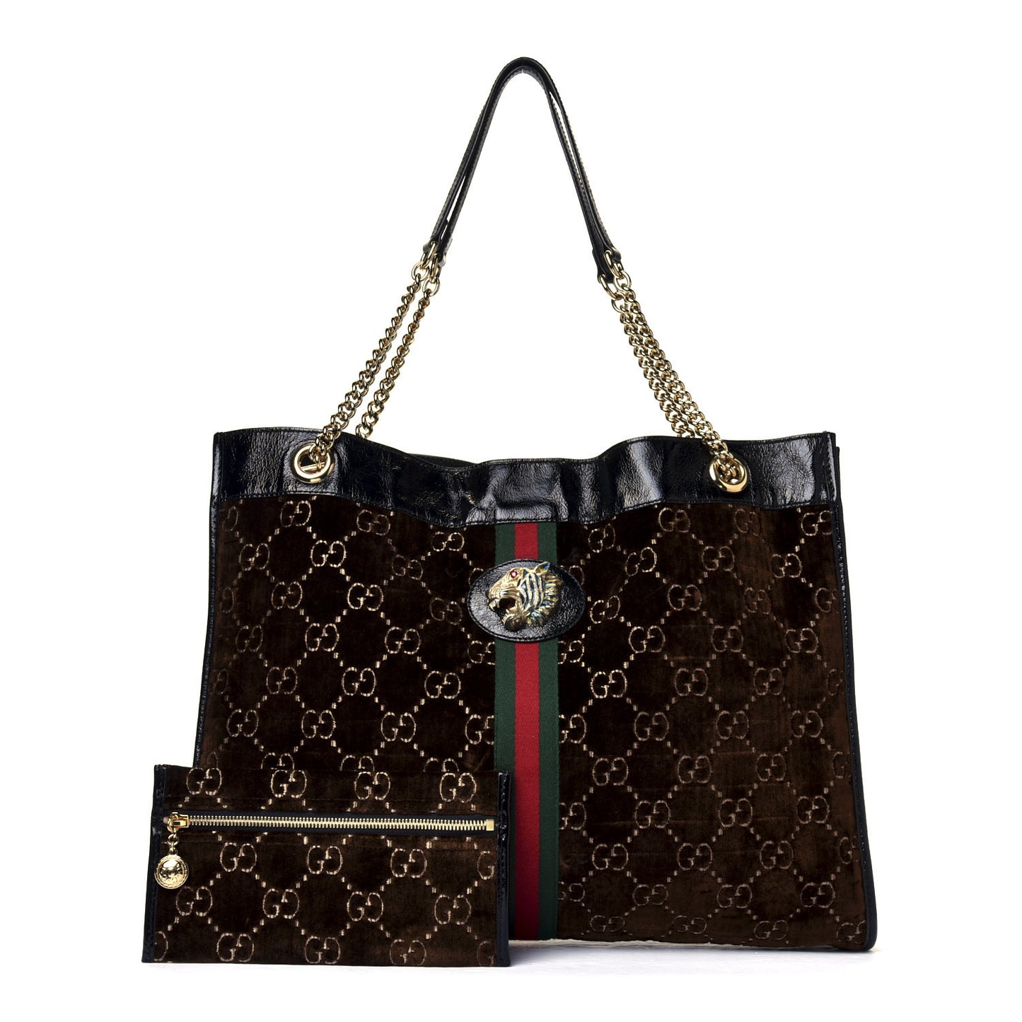 Velvet GG Monogram Large Rajah Chain Tote Brown