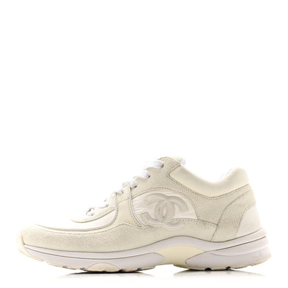 Chanel Suede Calfskin Fabric CC Sneakers 39.5 White 1 of 28