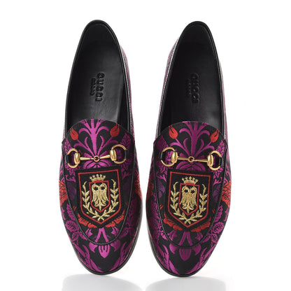 Gucci Jacquard Floral Womens Horsebit Jordaan Loafers 37 Black Begonia 5 of 10
