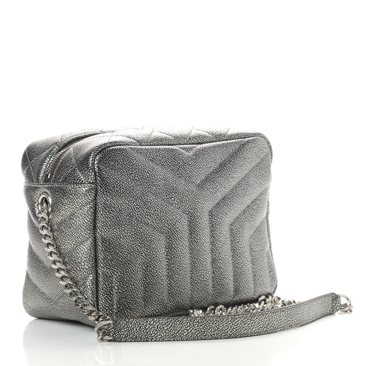 Metallic Grain De Poudre Y Quilted Monogram Small Loulou Bowling Bag Gun Metal