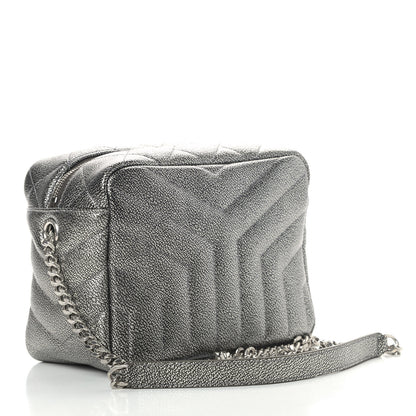 Saint Laurent Metallic Grain De Poudre Y Quilted Monogram Small Loulou Bowling Bag Gun Metal 3 of 9