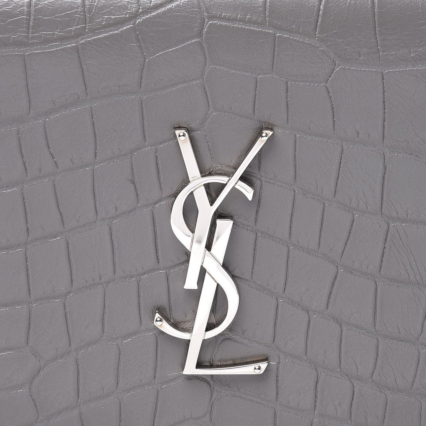 Croc Embossed Calfskin Classic Kate Monogram Clutch Fog