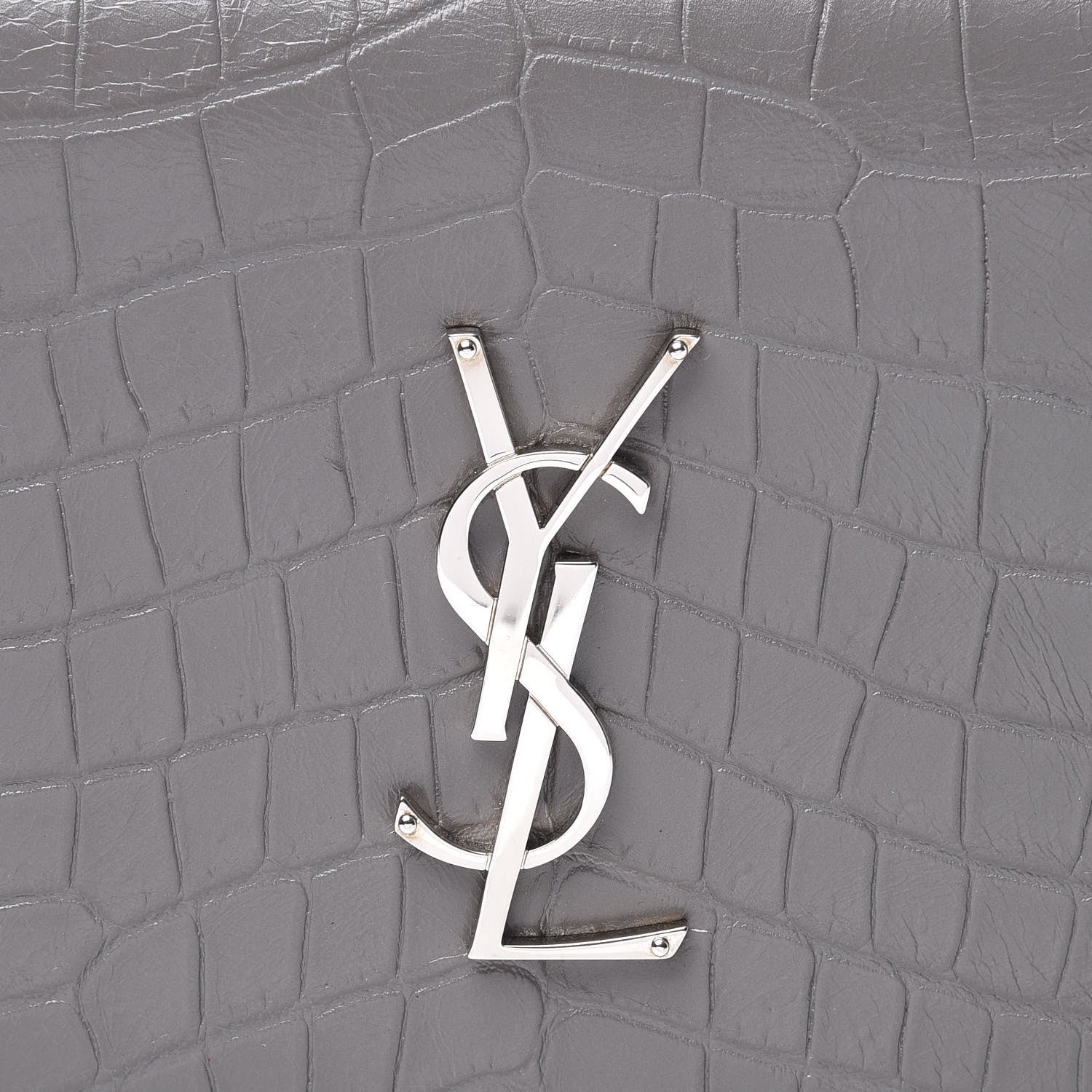 Saint Laurent Croc Embossed Calfskin Classic Kate Monogram Clutch Fog 9 of 9
