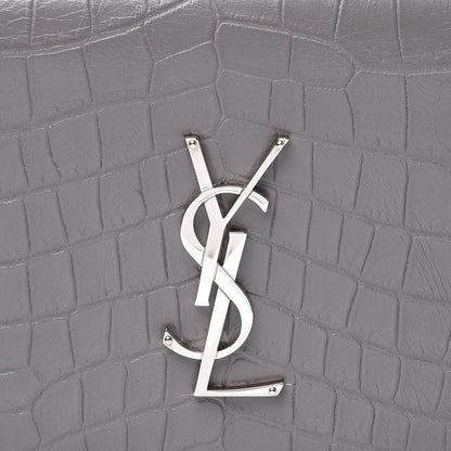 Saint Laurent Croc Embossed Calfskin Classic Kate Monogram Clutch Fog 9 of 9