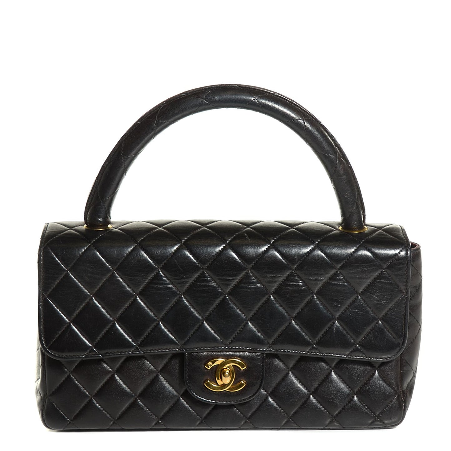 Lambskin Quilted Medium Rectangular Kelly Flap Bag Black