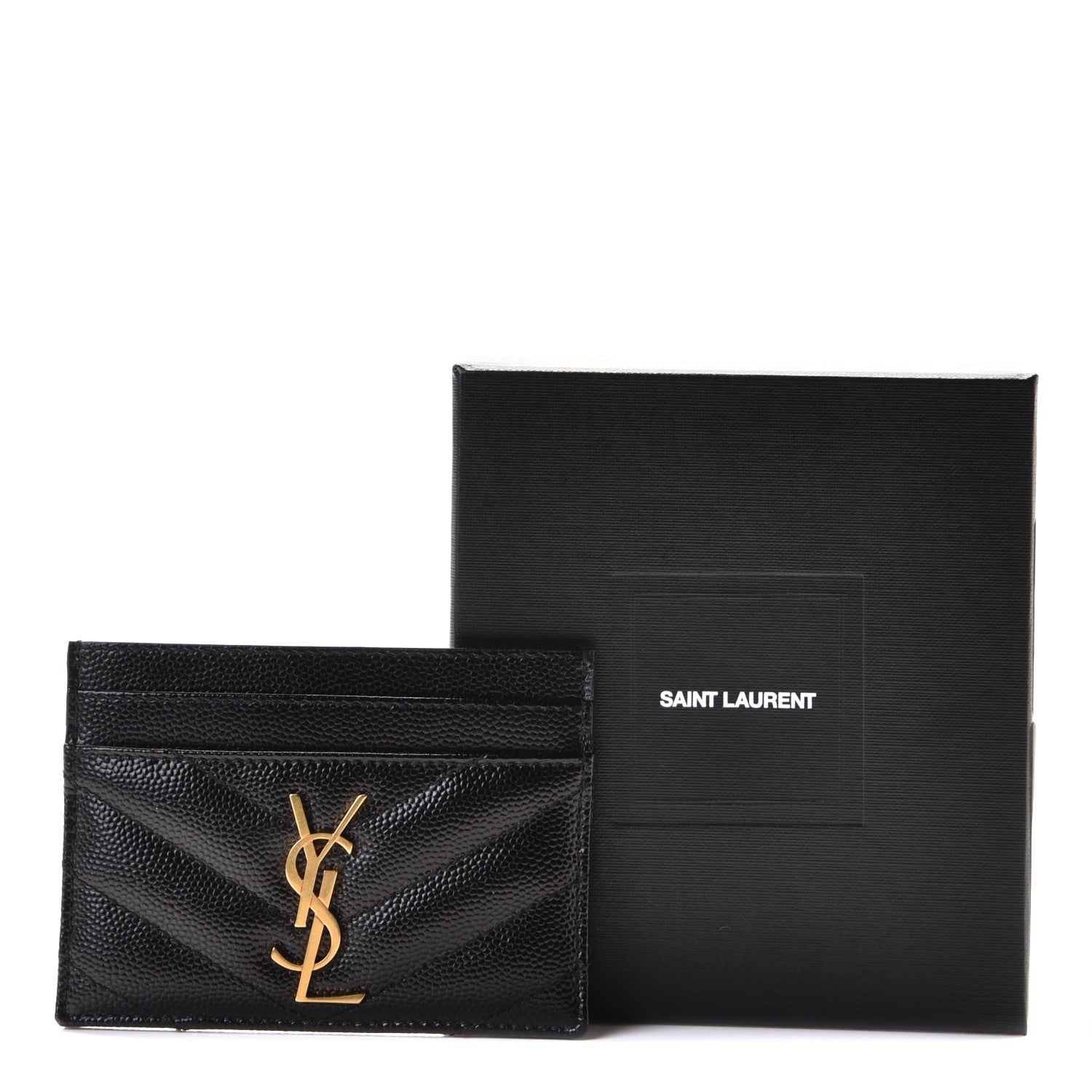 Saint Laurent Grain De Poudre Matelasse Chevron Monogram Credit Card Case Black 7 of 16