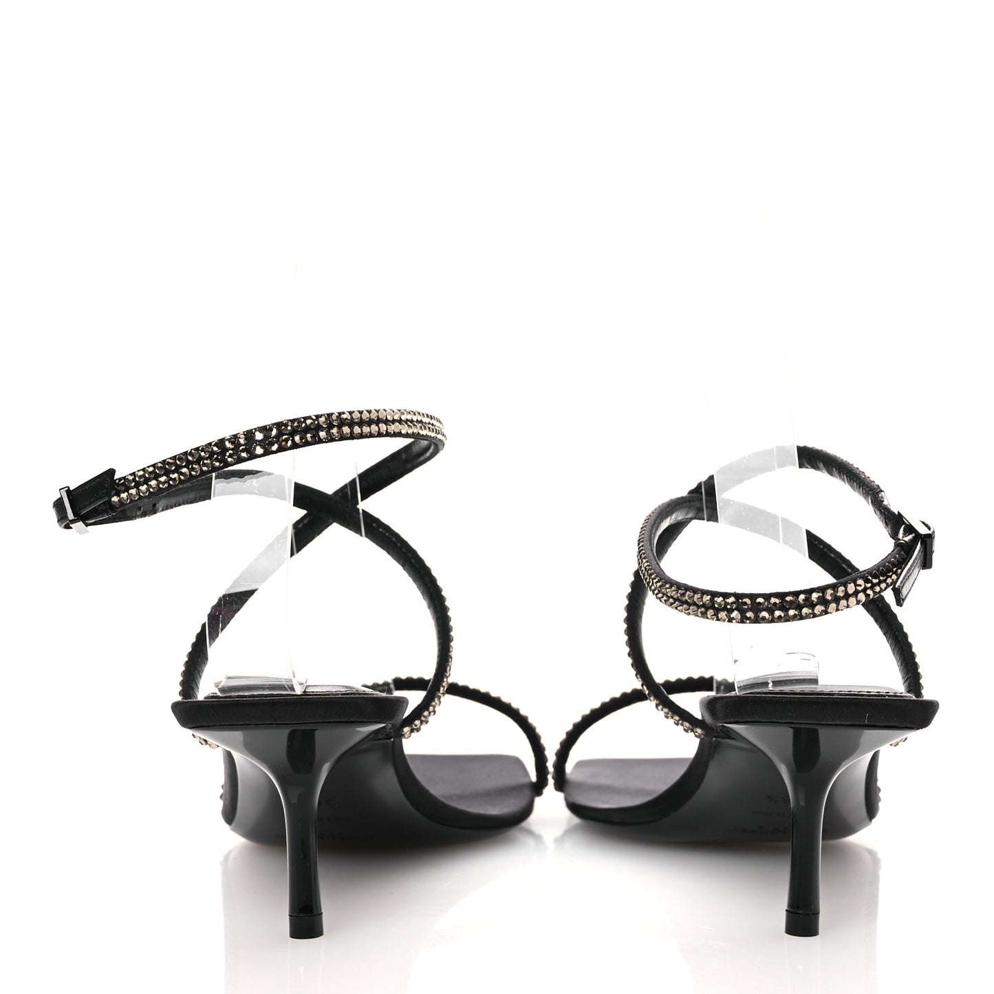Crepe Satin Strass Baliqua 55 Ankle Strap Sandals 36.5 Black Greige