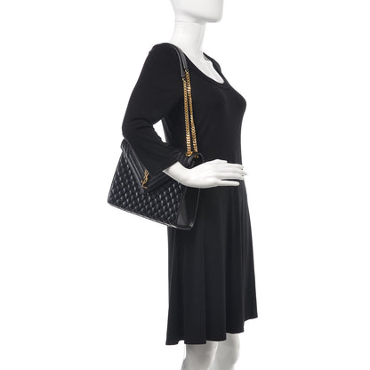 Saint Laurent Grain De Poudre Textured Mixed Matelasse Large Triquilt Monogram Satchel Black 2 of 9