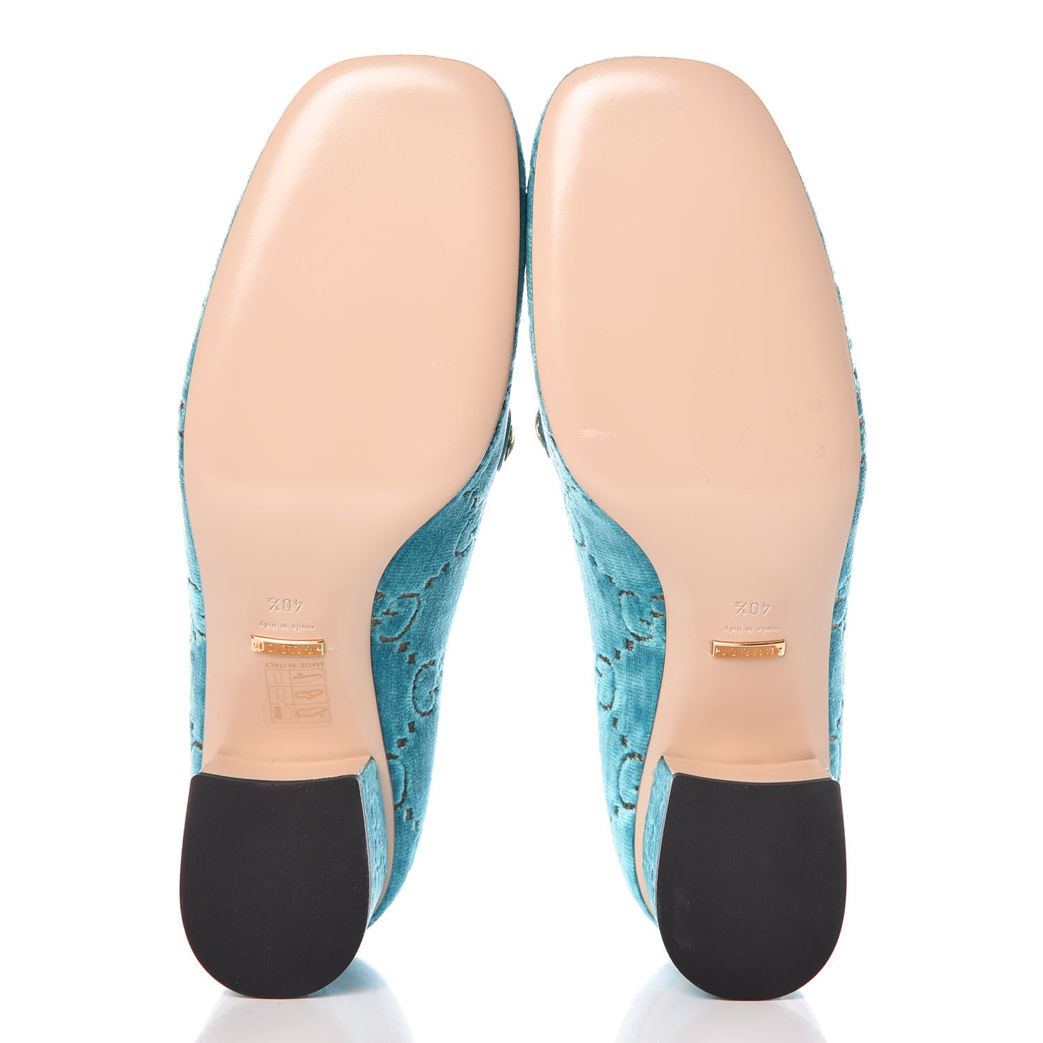 Gucci Velvet GG Monogram Sylvie Web Chain Mid Heel Loafers 40.5 Turchese Beige 5 of 10